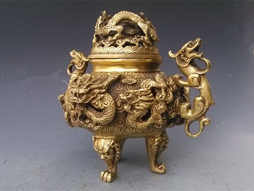 仿古纯铜九龙盘龙香炉 大清乾隆年制铜香炉摆件精品古玩铜器收藏
