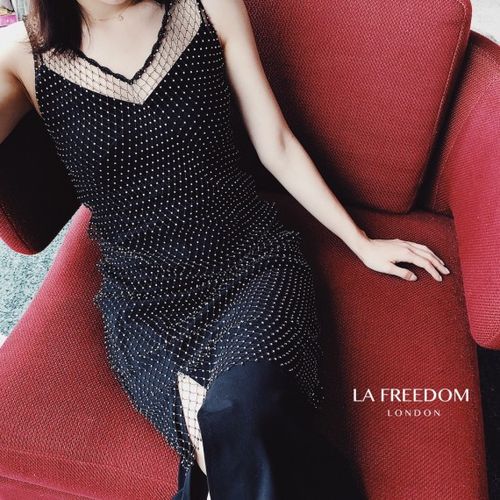 la freedom 闪钻渔网连衣裙