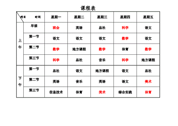 四年级一班课程表.doc 1页