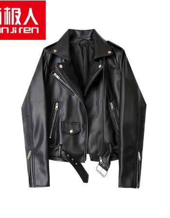 南极人轻奢高端皮衣女装机车皮衣斜拉链肩章皮衣腰带可拆夹克外套