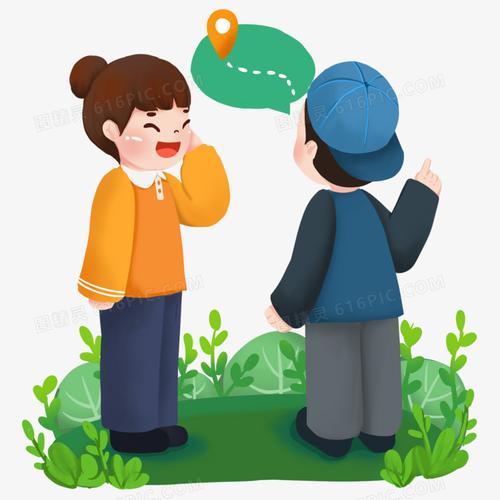 卡通手绘女孩出门在外迷路问路场景元素