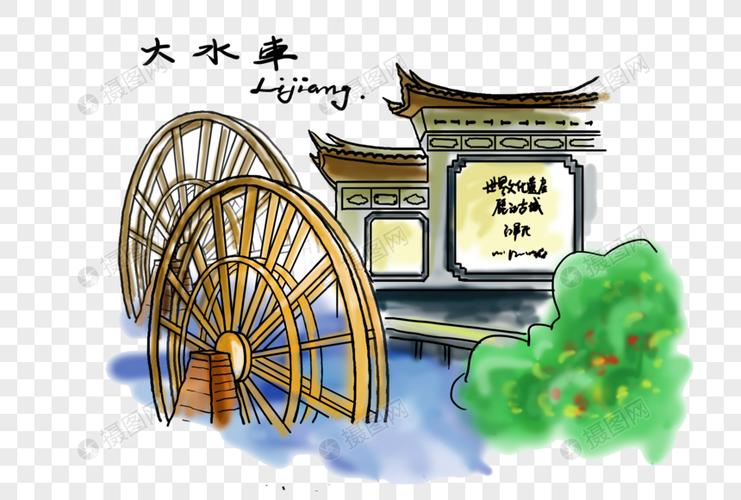 风格云南丽江大水车牌坊免抠地标风景