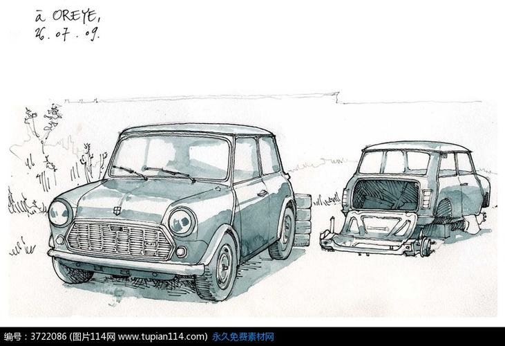 水彩汽车手绘线描图
