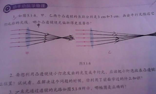 哪个凸透镜使光偏折得更显著些?