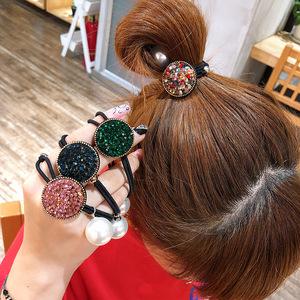 韩版捷克钻发圈带水钻奢华头绳高弹力扎头发满钻珍珠发圈网红皮筋