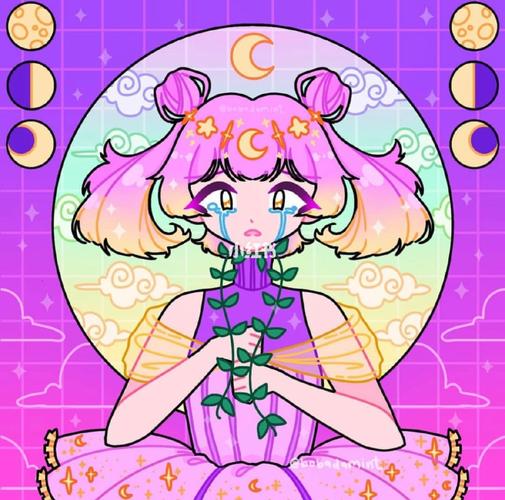 梦幻紫粉色元气少女闺蜜头像_元气少女_粉紫色_插画_素材_头像