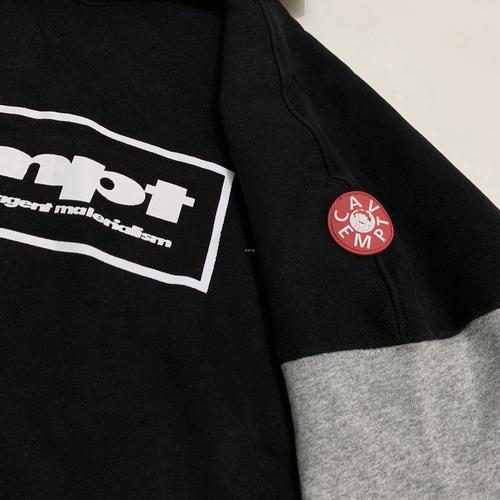 e cavempt box logo 两袖黑灰拼接帽衫连帽卫衣推荐