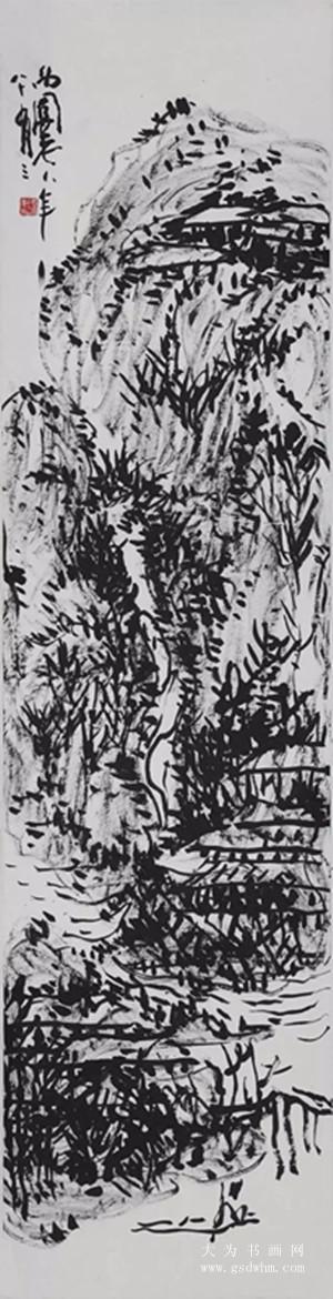 渴笔焦墨纸上千山读马西园山水画
