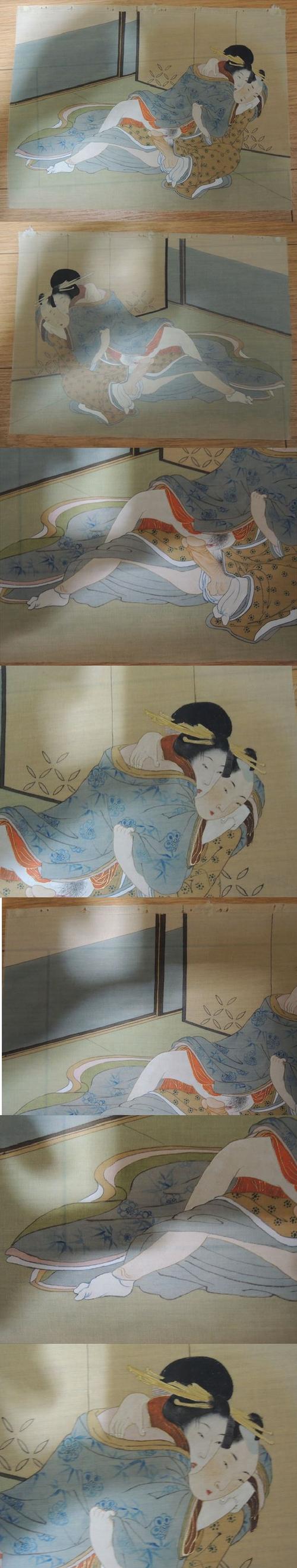 浮世絵春画 锦絵 江戸 肉笔 绢本 日本画 収蔵品 希少図 男女 春宫図