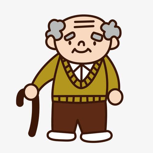 手绘拄拐杖的老爷爷