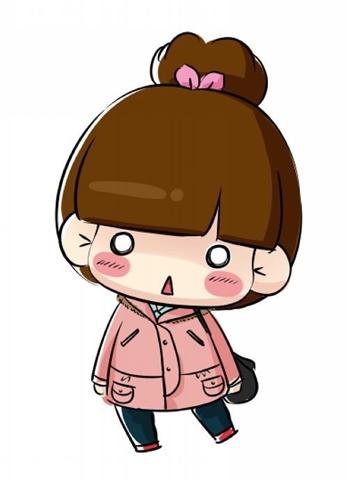 圆脸短发的一个胖女孩卡通大头头像,女孩脸特别大,单眼皮,皱眉头,明显