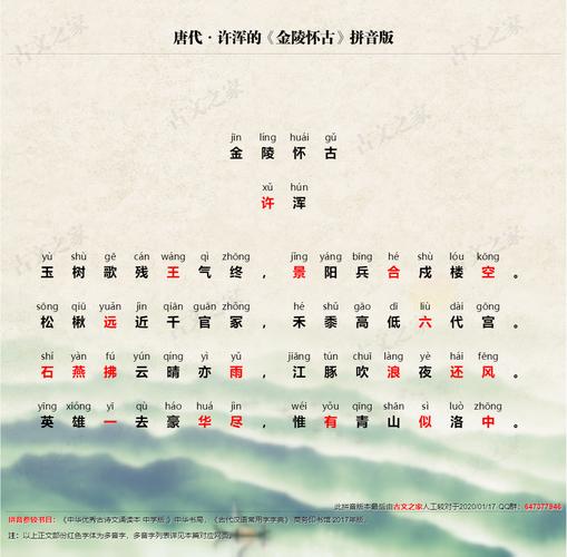 金陵怀古拼音版带全文注音许浑