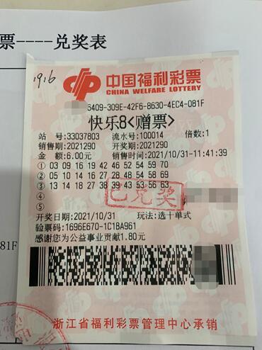 快乐8中奖彩票