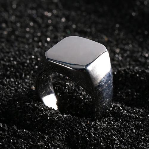 定制极简风格不锈钢黑色黄金方形光泽空白密封戒指男士批发尺寸 7-12