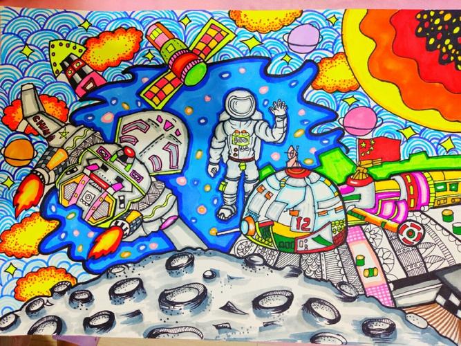 科幻画我的航空航天梦_航空_简笔画_绘画_马克笔_画个