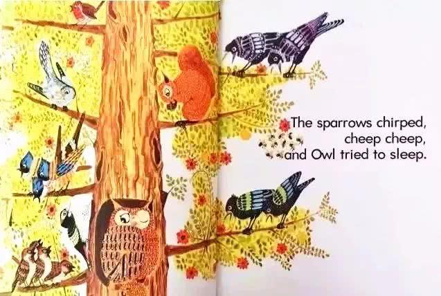 the sparrows chirped, cheep cheep,and owl tried to sleep.