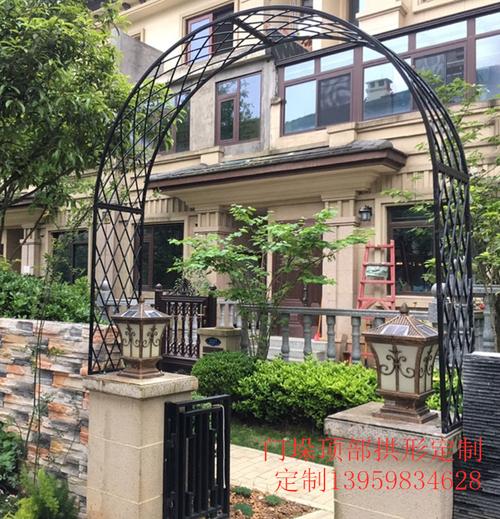 欧式庭院门头铁艺拱形爬藤花架别墅大门垛鲜花爬藤半圆拱型花门