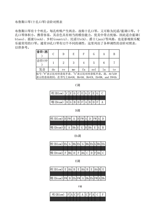 布鲁斯口琴十孔口琴音阶对照表.docx 3页