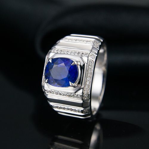 蓝宝石男戒 戒指男士天然无烧皇家蓝高级感豪华18k