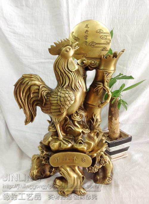 锦铃厂家直销开光纯铜公鸡摆件 竹报平安铜鸡 金鸡报晓