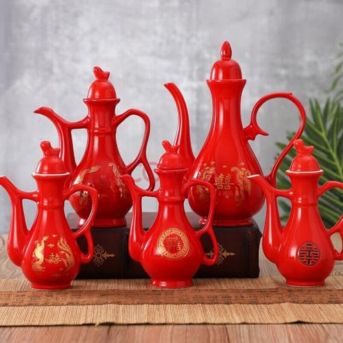 结婚交杯酒中式婚礼酒壶婚宴敬酒杯喜庆分酒器龙凤陶瓷红酒具套装