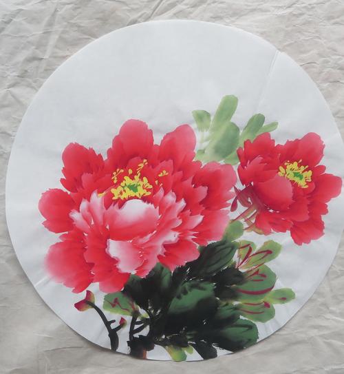 特价手绘圆形花鸟国画牡丹无款宣纸客厅装饰国画