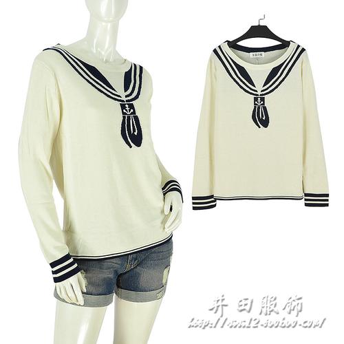 日系杂志款vivi8月水手服船锚领带海军风毛针织衫