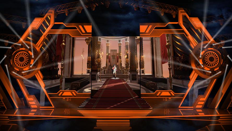 重要选手出场方式(4):两侧旋转灯光机械配合整体视频画面,形成重深