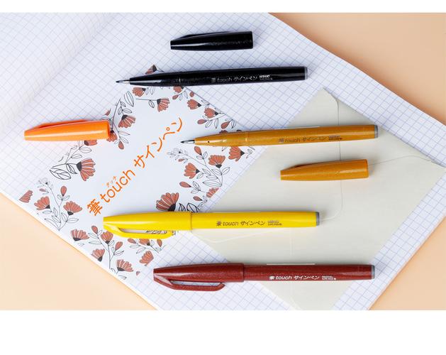 新色日本pentel派通touch彩色秀丽笔软头毛笔brush英文花体彩绘笔