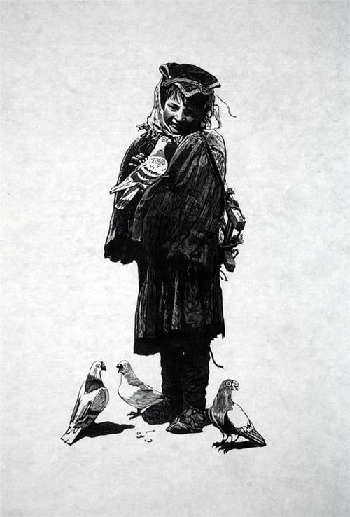 《鸽子》 阿鸽 木刻版画 82cm×50cm 1984年