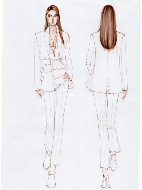 服装效果图|西装职业装正背面_西装_职业装_考研_马克