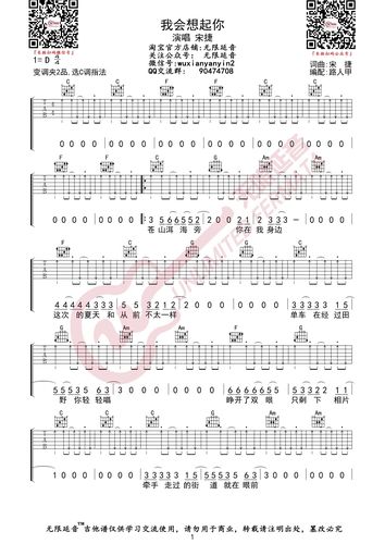 宋捷 我会想起你 吉他谱 无限延音编配