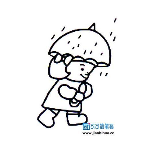 下雨天孩子打伞简笔画