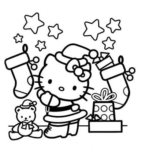 庆祝圣诞节的凯蒂猫简笔画图片大全 kitty猫简笔画