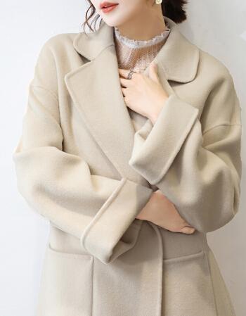 双面羊绒大衣女2021年秋冬新款中长款宽松高端象牙白系带羊毛外套品质