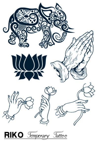 订单riko防水纹身贴纸★象鼻神莲花佛手系列