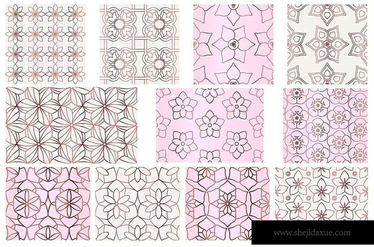 玫瑰金花卉几何图形四方连续图案纹样素材