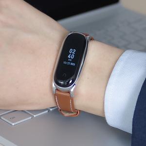 带金属表壳小米三代nfc版智能手环表带牛头皮层多色可选嵌入式安装