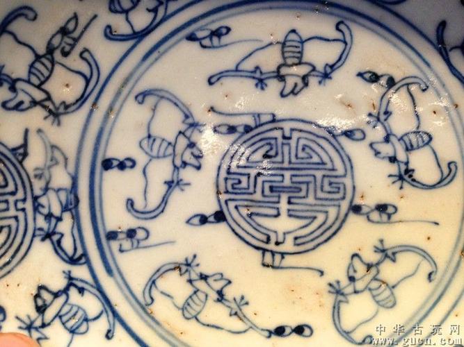 大开门完美品相明代青花蝙蝠五寿盘