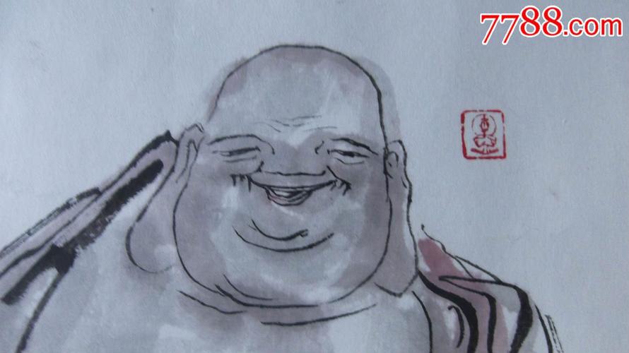 名家弥勒佛伏龙罗汉画像人物画国画两张镜片装裱画的还不错