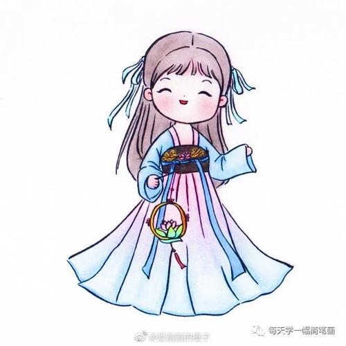 每天学一幅简笔画-穿汉服的可爱小女孩简笔画教程
