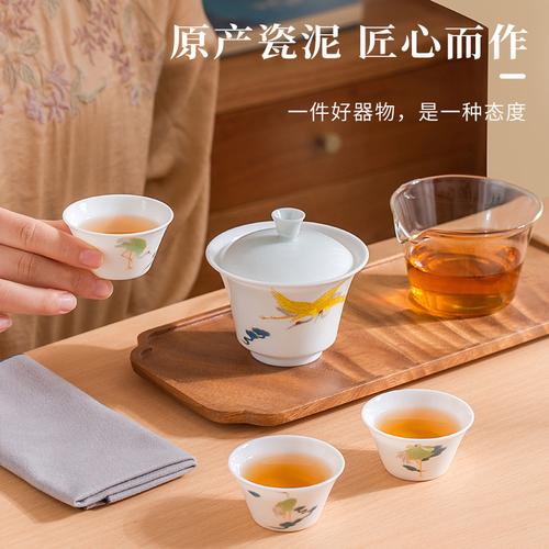 景德镇官方创意中式陶瓷旅行茶具快客杯家用功夫盖碗便携茶杯公道杯