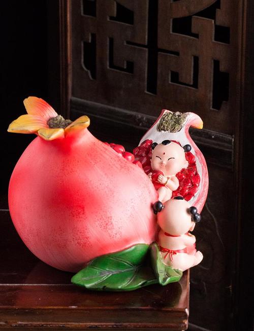 创意石榴中式福娃多子多福吉祥装饰卧室玄关摆件摆件