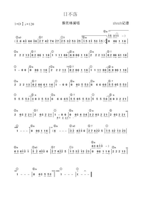 日不落(和弦标记谱)简谱