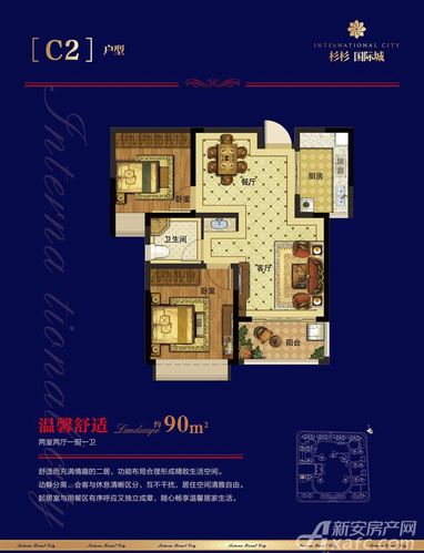 杉杉国际城c2户型2室2厅90平米