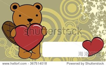 cute beaver cartoon valentine love card background in vector
