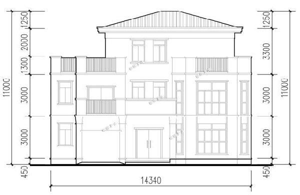 屋顶平面图 ▲ 西立面 别墅造型规矩,占地面积不大,内部布局及