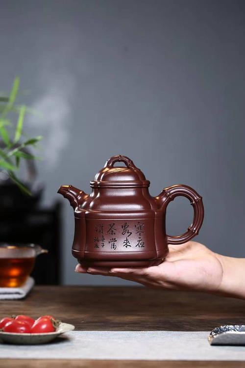 宜兴紫砂壶:【四方竹鼎】周洪明 国家级工艺美术师 原矿陈腐老紫泥
