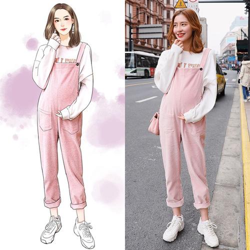 孕妇装春季背带裤时尚潮辣妈个性宽松灯芯绒外穿裤子春秋前后两穿