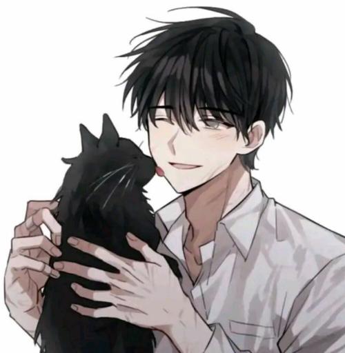 动漫头像男头抱猫